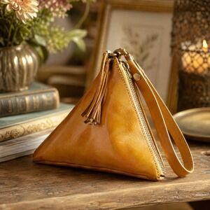 Pyramid Leather Wristlet Bag Triangle Tassel Boho Novelty Handbag Small Festival